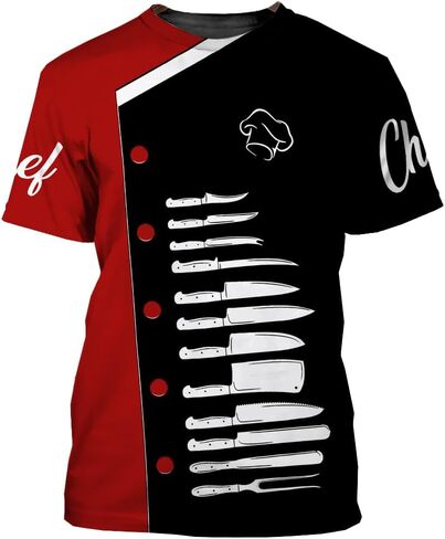 Mens 3D Print Chef T-Shirt Short Sleeve Chef Coat Chef Jacket Pattern Quick Dry Cook Shirt BBQ Shirt in Saudi Arabia