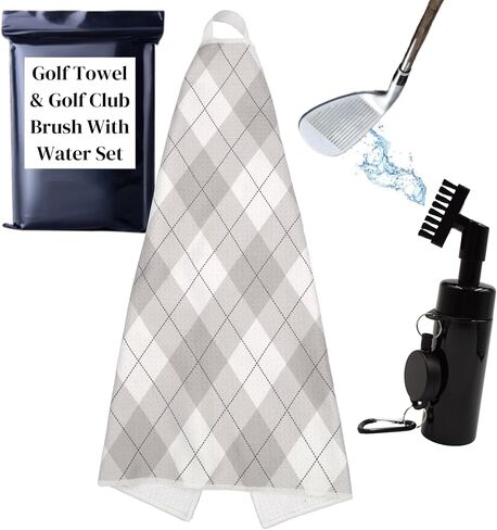 مناشف الجولف لحقائب الجولف للرجال - تتضمن فرشاة تنظيف نادي الجولف بالماء ومنشفة حقيبة جولف مقاس 45.72 سم × 45.72 سم مع مشبك - مجموعة منشفة وفرشاة جولف تحافظ على أداء ناديك كالجديدة in Kuwait