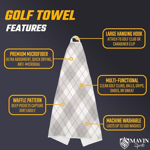 مناشف الجولف لحقائب الجولف للرجال - تتضمن فرشاة تنظيف نادي الجولف بالماء ومنشفة حقيبة جولف مقاس 45.72 سم × 45.72 سم مع مشبك - مجموعة منشفة وفرشاة جولف تحافظ على أداء ناديك كالجديدة in Kuwait