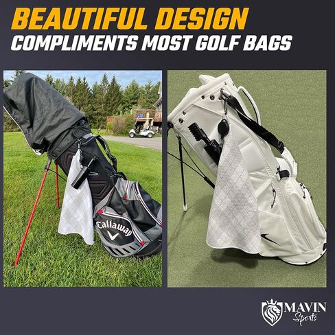 مناشف الجولف لحقائب الجولف للرجال - تتضمن فرشاة تنظيف نادي الجولف بالماء ومنشفة حقيبة جولف مقاس 45.72 سم × 45.72 سم مع مشبك - مجموعة منشفة وفرشاة جولف تحافظ على أداء ناديك كالجديدة in Kuwait