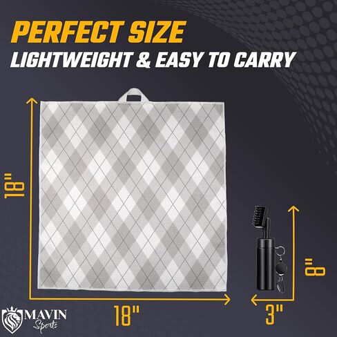 مناشف الجولف لحقائب الجولف للرجال - تتضمن فرشاة تنظيف نادي الجولف بالماء ومنشفة حقيبة جولف مقاس 45.72 سم × 45.72 سم مع مشبك - مجموعة منشفة وفرشاة جولف تحافظ على أداء ناديك كالجديدة in Kuwait