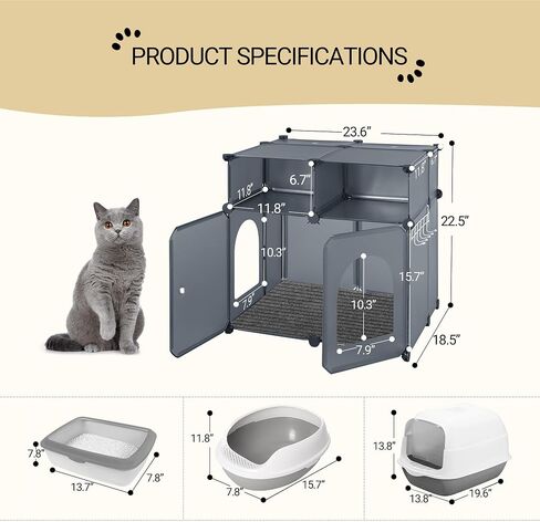 Hzuaneri Cat Litter Box Enclosure, Plastic Covered Little Box with Mat, Splash Proof Litter Box Furniture, with Storage, 23.7 x 18.5 x 15.8 inches, End Table for Living Room, Bedroom, White CB81799WT in Saudi Arabia