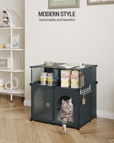 Hzuaneri Cat Litter Box Enclosure, Plastic Covered Little Box with Mat, Splash Proof Litter Box Furniture, with Storage, 23.7 x 18.5 x 15.8 inches, End Table for Living Room, Bedroom, White CB81799WT in Saudi Arabia