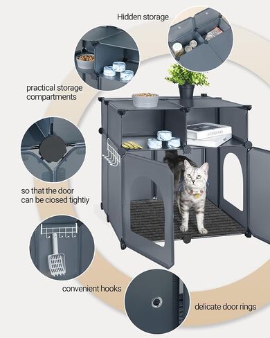 Hzuaneri Cat Litter Box Enclosure, Plastic Covered Little Box with Mat, Splash Proof Litter Box Furniture, with Storage, 23.7 x 18.5 x 15.8 inches, End Table for Living Room, Bedroom, White CB81799WT in Saudi Arabia