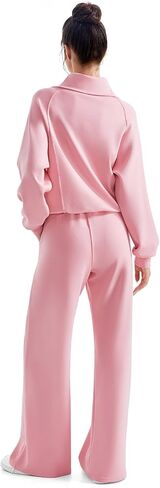 SUUKSESS Women 2 Piece Lounge Matching Set Wide Leg Sweatpant Half Zip Sweatshirt in Kuwait