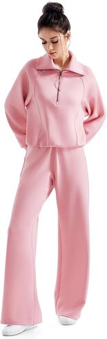 SUUKSESS Women 2 Piece Lounge Matching Set Wide Leg Sweatpant Half Zip Sweatshirt in Kuwait
