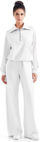 SUUKSESS Women 2 Piece Lounge Matching Set Wide Leg Sweatpant Half Zip Sweatshirt in Kuwait