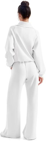 SUUKSESS Women 2 Piece Lounge Matching Set Wide Leg Sweatpant Half Zip Sweatshirt in Kuwait