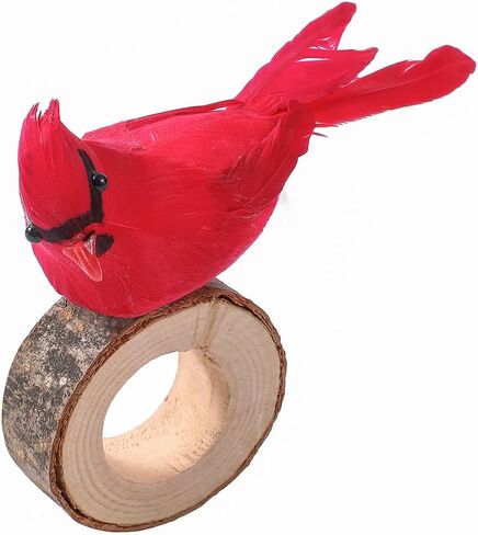 حلقات منديل عيد الميلاد مجموعة من 4 مناديل خشبية الخريف حلقة ريشة حمراء الطيور الخشب مأدبة عطلة ديكور للطاولات ديكورات الكاردينال in Kuwait