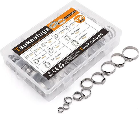 125PCS 7-21mm Single Ear Hose Clamps 304 Stainless Steel Wire Tube Pipe Fuel Line Clip Assortment kit with Ear Clamp Pincer in Saudi Arabia