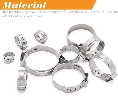 125PCS 7-21mm Single Ear Hose Clamps 304 Stainless Steel Wire Tube Pipe Fuel Line Clip Assortment kit with Ear Clamp Pincer in Saudi Arabia