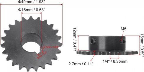 uxcell 23 Tooth Roller Sprocket B Type, #25 Chain, Single Strand 1/4" Pitch, 14mm Bore Black Oxide C45 Carbon Steel, Keyway with Set Screws for ISO 04C in Kuwait