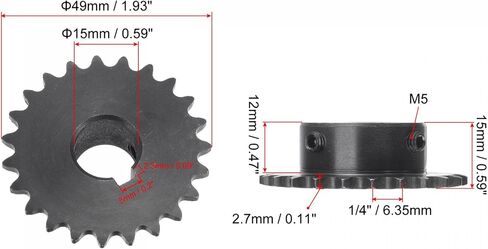 uxcell 23 Tooth Roller Sprocket B Type, #25 Chain, Single Strand 1/4" Pitch, 14mm Bore Black Oxide C45 Carbon Steel, Keyway with Set Screws for ISO 04C in Kuwait