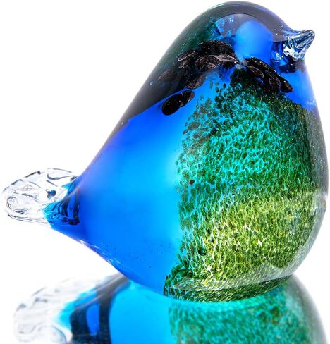 Qf Glass Bird Handmade Blown Glass Figurine Christmas, Birthday Gift Decorative Ornaments for Home Blue and Green Paper Weight in Saudi Arabia