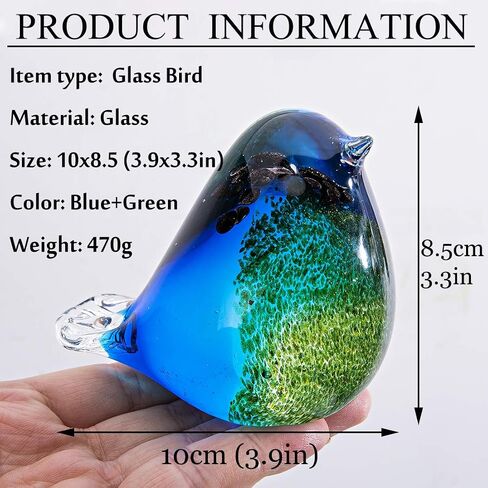 Qf Glass Bird Handmade Blown Glass Figurine Christmas, Birthday Gift Decorative Ornaments for Home Blue and Green Paper Weight in Saudi Arabia