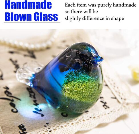 Qf Glass Bird Handmade Blown Glass Figurine Christmas, Birthday Gift Decorative Ornaments for Home Blue and Green Paper Weight in Saudi Arabia