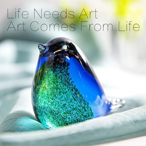 Qf Glass Bird Handmade Blown Glass Figurine Christmas, Birthday Gift Decorative Ornaments for Home Blue and Green Paper Weight in Saudi Arabia
