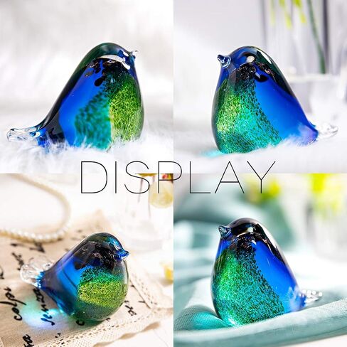 Qf Glass Bird Handmade Blown Glass Figurine Christmas, Birthday Gift Decorative Ornaments for Home Blue and Green Paper Weight in Saudi Arabia