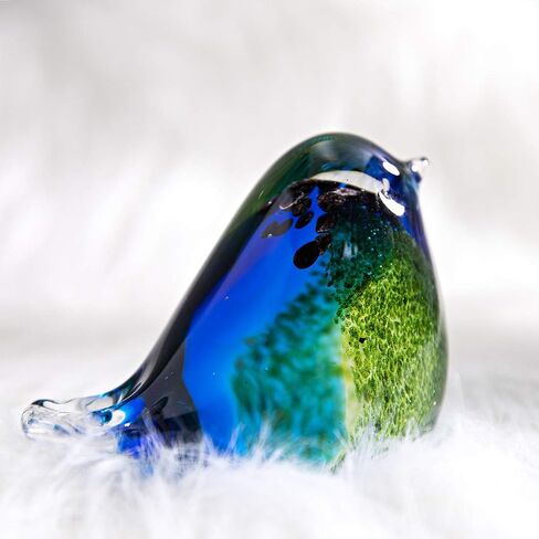 Qf Glass Bird Handmade Blown Glass Figurine Christmas, Birthday Gift Decorative Ornaments for Home Blue and Green Paper Weight in Saudi Arabia