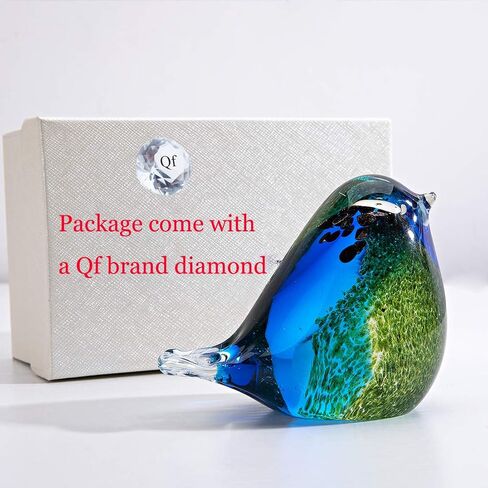 Qf Glass Bird Handmade Blown Glass Figurine Christmas, Birthday Gift Decorative Ornaments for Home Blue and Green Paper Weight in Saudi Arabia