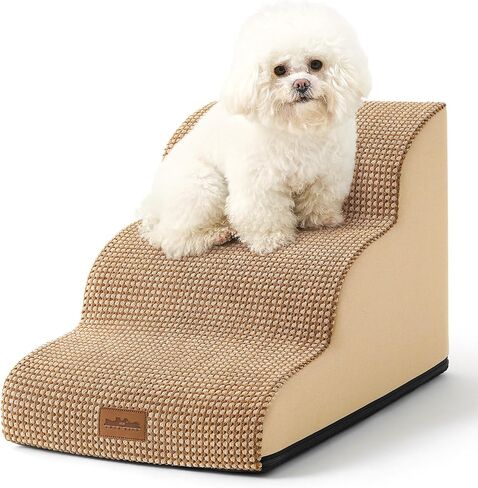 Cozy Kiss High Density Foam Dog Stairs Step Ramp for Dogs Cats 4 Tiers Pet Stairs Step Ramp for Beds Furniture Durable Non-Slip Dog Ramp for Bed with Waterproof Fabric Cover Light Brown (Four Steps) in Saudi Arabia