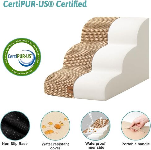 Cozy Kiss High Density Foam Dog Stairs Step Ramp for Dogs Cats 4 Tiers Pet Stairs Step Ramp for Beds Furniture Durable Non-Slip Dog Ramp for Bed with Waterproof Fabric Cover Light Brown (Four Steps) in Saudi Arabia