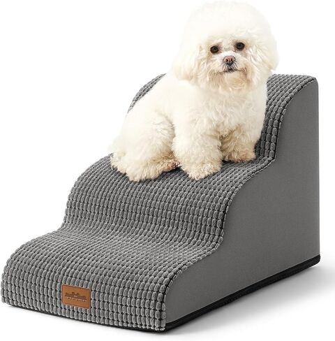 Cozy Kiss High Density Foam Dog Stairs Step Ramp for Dogs Cats 4 Tiers Pet Stairs Step Ramp for Beds Furniture Durable Non-Slip Dog Ramp for Bed with Waterproof Fabric Cover Light Brown (Four Steps) in Saudi Arabia