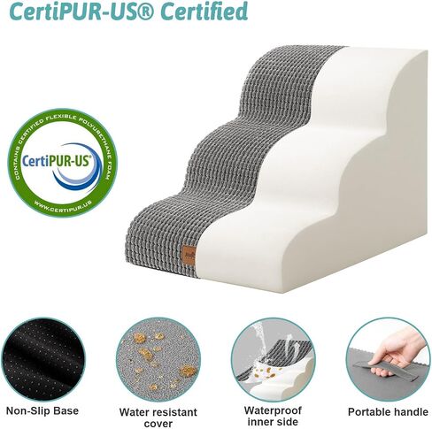 Cozy Kiss High Density Foam Dog Stairs Step Ramp for Dogs Cats 4 Tiers Pet Stairs Step Ramp for Beds Furniture Durable Non-Slip Dog Ramp for Bed with Waterproof Fabric Cover Light Brown (Four Steps) in Saudi Arabia