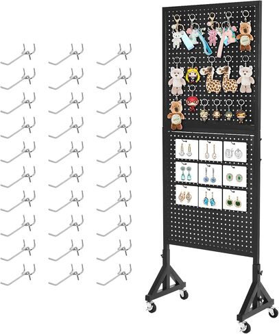 حامل عرض بيجبورد من jxgzyy مزود بألواح بيجبورد معدنية مزدوجة مع 30 قطعة خطافًا منظم لوحة عرض متدحرجة لمتاجر البيع بالتجزئة ومعرض الحرف اليدوية in Kuwait