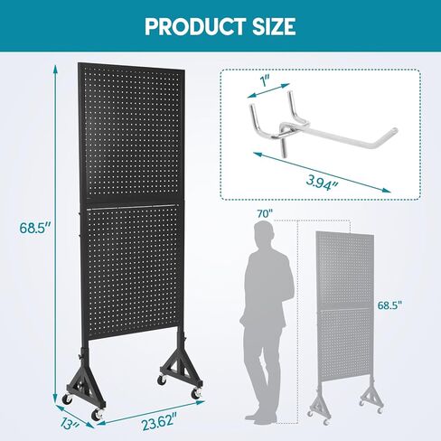حامل عرض بيجبورد من jxgzyy مزود بألواح بيجبورد معدنية مزدوجة مع 30 قطعة خطافًا منظم لوحة عرض متدحرجة لمتاجر البيع بالتجزئة ومعرض الحرف اليدوية in Kuwait
