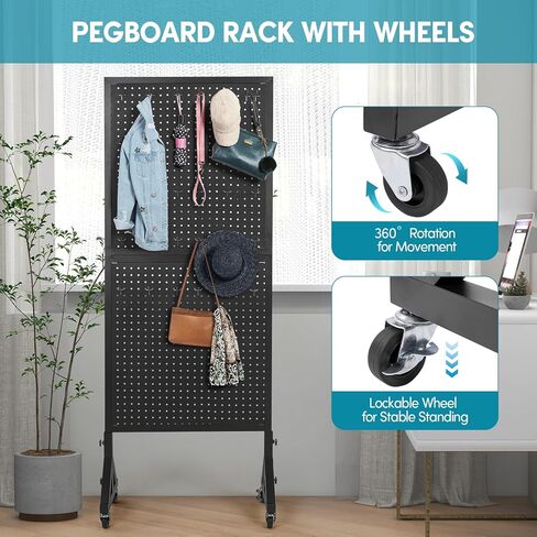 حامل عرض بيجبورد من jxgzyy مزود بألواح بيجبورد معدنية مزدوجة مع 30 قطعة خطافًا منظم لوحة عرض متدحرجة لمتاجر البيع بالتجزئة ومعرض الحرف اليدوية in Kuwait