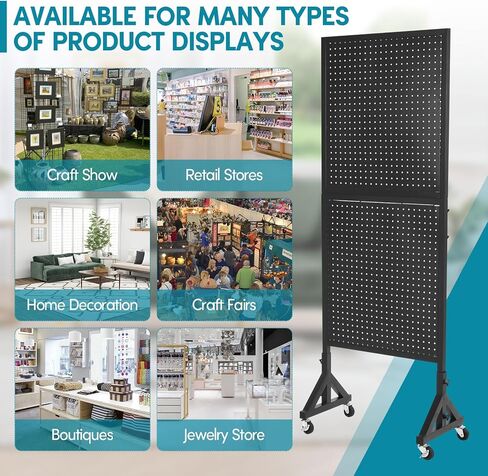 حامل عرض بيجبورد من jxgzyy مزود بألواح بيجبورد معدنية مزدوجة مع 30 قطعة خطافًا منظم لوحة عرض متدحرجة لمتاجر البيع بالتجزئة ومعرض الحرف اليدوية in Kuwait