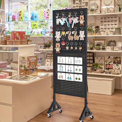 حامل عرض بيجبورد من jxgzyy مزود بألواح بيجبورد معدنية مزدوجة مع 30 قطعة خطافًا منظم لوحة عرض متدحرجة لمتاجر البيع بالتجزئة ومعرض الحرف اليدوية in Kuwait