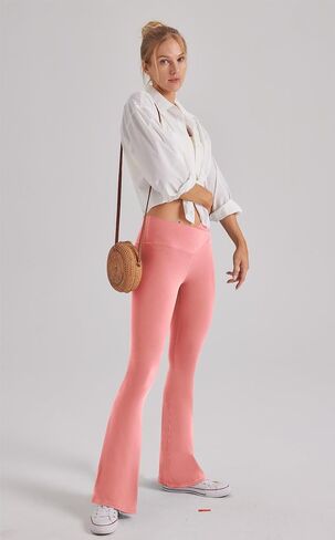 Womens Crossover Flare Leggings Wide Leg High Waisted Athletic Yoga Pants in Saudi Arabia