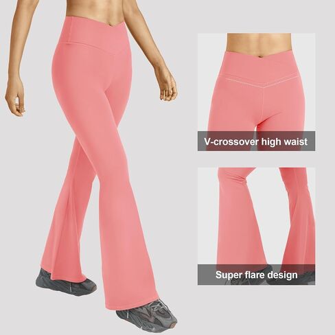 Womens Crossover Flare Leggings Wide Leg High Waisted Athletic Yoga Pants in Saudi Arabia