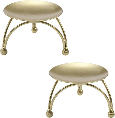Geesatis 2 Pcs Pillar Candle Holder Metal Candlesticks Stand Holder Plate Candlelight Dinner Candle Holder for Party Wedding, Gold in Kuwait