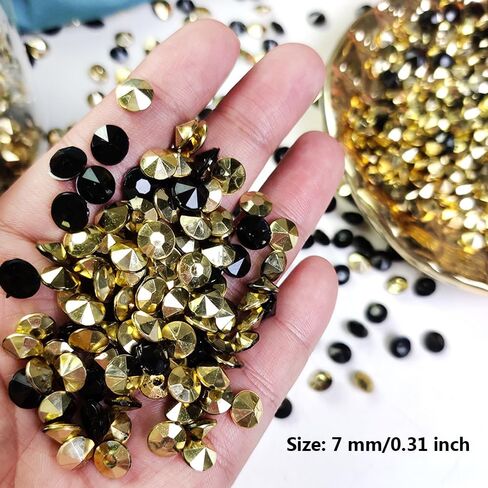 HappyFiller 3800 جهاز كمبيوتر شخصى 7 مم أكريليك الماس الأحجار الكريمة مزهرية الحشو لقطع الزفاف المركزية ديكور المنزل، تناثر طاولة الحفلات، ذهبي فاتح وأسود، دش الزفاف in Kuwait