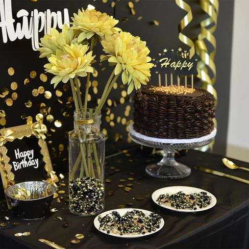 HappyFiller 3800 جهاز كمبيوتر شخصى 7 مم أكريليك الماس الأحجار الكريمة مزهرية الحشو لقطع الزفاف المركزية ديكور المنزل، تناثر طاولة الحفلات، ذهبي فاتح وأسود، دش الزفاف in Kuwait