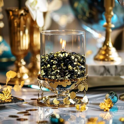 HappyFiller 3800 جهاز كمبيوتر شخصى 7 مم أكريليك الماس الأحجار الكريمة مزهرية الحشو لقطع الزفاف المركزية ديكور المنزل، تناثر طاولة الحفلات، ذهبي فاتح وأسود، دش الزفاف in Kuwait