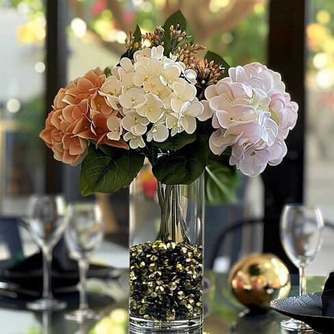 HappyFiller 3800 جهاز كمبيوتر شخصى 7 مم أكريليك الماس الأحجار الكريمة مزهرية الحشو لقطع الزفاف المركزية ديكور المنزل، تناثر طاولة الحفلات، ذهبي فاتح وأسود، دش الزفاف in Kuwait