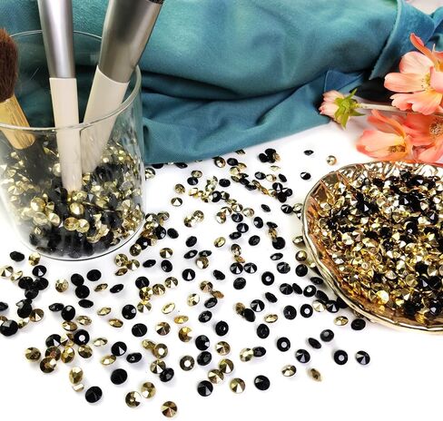 HappyFiller 3800 جهاز كمبيوتر شخصى 7 مم أكريليك الماس الأحجار الكريمة مزهرية الحشو لقطع الزفاف المركزية ديكور المنزل، تناثر طاولة الحفلات، ذهبي فاتح وأسود، دش الزفاف in Kuwait