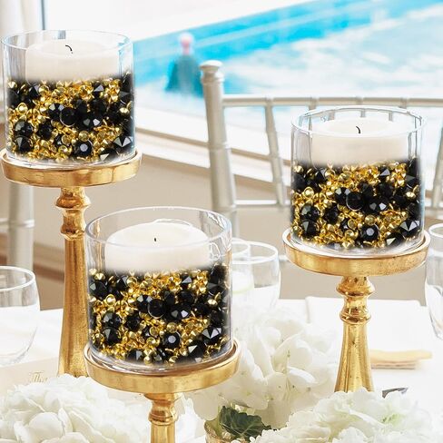 HappyFiller 3800 جهاز كمبيوتر شخصى 7 مم أكريليك الماس الأحجار الكريمة مزهرية الحشو لقطع الزفاف المركزية ديكور المنزل، تناثر طاولة الحفلات، ذهبي فاتح وأسود، دش الزفاف in Kuwait