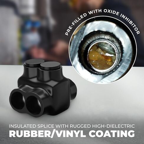 OHLECTRIC Black Insulated Connector - Dual Entry, 2 Port, 4-14 AWG, Slotted Allen Hex - Pre-Filled with Oxide Inhibitor for Easy Use - Rubber Vinyl Coating, 6061-T6 Aluminum CU9AL - (4 Pack) OL-76671 in Saudi Arabia