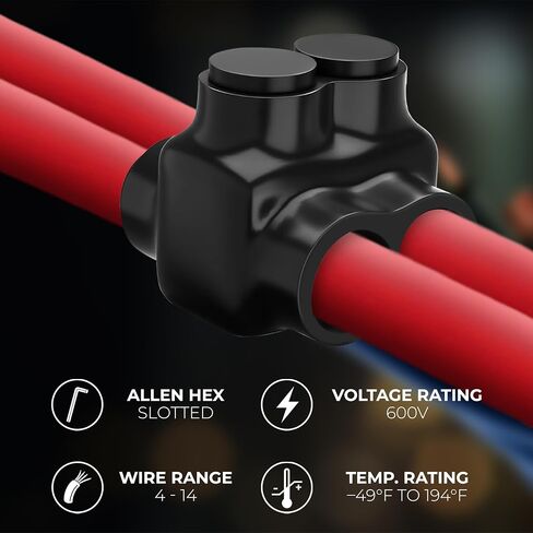 OHLECTRIC Black Insulated Connector - Dual Entry, 2 Port, 4-14 AWG, Slotted Allen Hex - Pre-Filled with Oxide Inhibitor for Easy Use - Rubber Vinyl Coating, 6061-T6 Aluminum CU9AL - (4 Pack) OL-76671 in Saudi Arabia