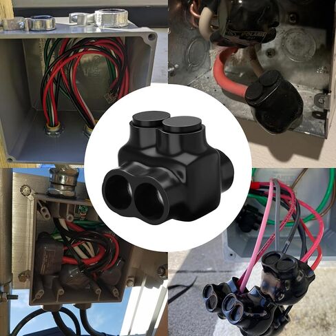OHLECTRIC Black Insulated Connector - Dual Entry, 2 Port, 4-14 AWG, Slotted Allen Hex - Pre-Filled with Oxide Inhibitor for Easy Use - Rubber Vinyl Coating, 6061-T6 Aluminum CU9AL - (4 Pack) OL-76671 in Saudi Arabia