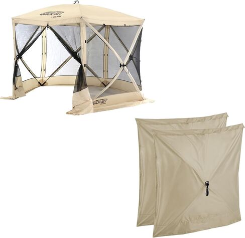 مأوى CLAM Quick Set Venture مقاس 9 × 9 أقدام قابل للنقل للتخييم في الهواء الطلق، بني + Clam Quick Set Screen Hub Tent Wind & Sun Panels، بني (عبوتان) in Kuwait
