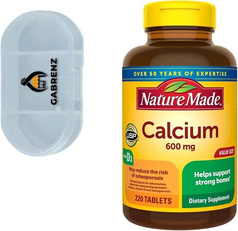 Toeah Nature Made Calcium 600 mg with Vitamin D3, Dietary Supplement for Bone Support, 220 Tablets+GabrenzPill Organizer in Saudi Arabia