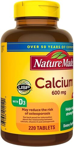 Toeah Nature Made Calcium 600 mg with Vitamin D3, Dietary Supplement for Bone Support, 220 Tablets+GabrenzPill Organizer in Saudi Arabia