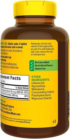 Toeah Nature Made Calcium 600 mg with Vitamin D3, Dietary Supplement for Bone Support, 220 Tablets+GabrenzPill Organizer in Saudi Arabia