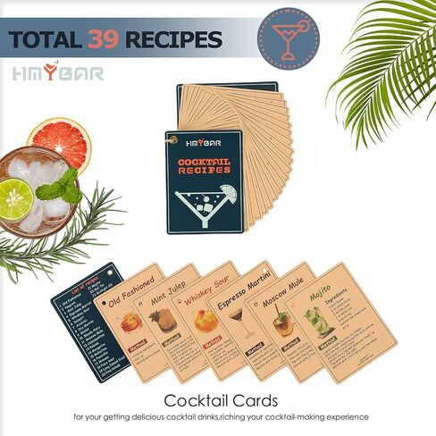 22-pc Cocktail Shaker Set(24oz/700ml) | Mixology Bartender Kit | Bar Set | Bar Tool Set | Martini Making Set with 39-Recipe Cocktail Cards & Kit's Deco, Bamboo Stand Black Color, Silver Tools in Saudi Arabia